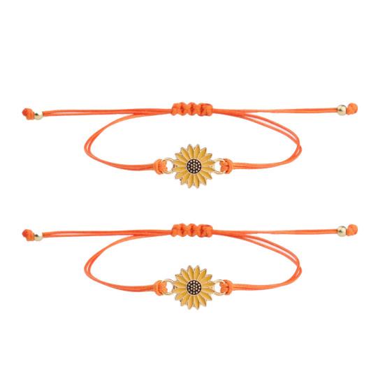 2Pcs Braided Bracelets, Adjustable Drawstring Design Friendship Bracelets, Chrysanthemum Pendant Friendship Wristbands for Versatile Daily Wear