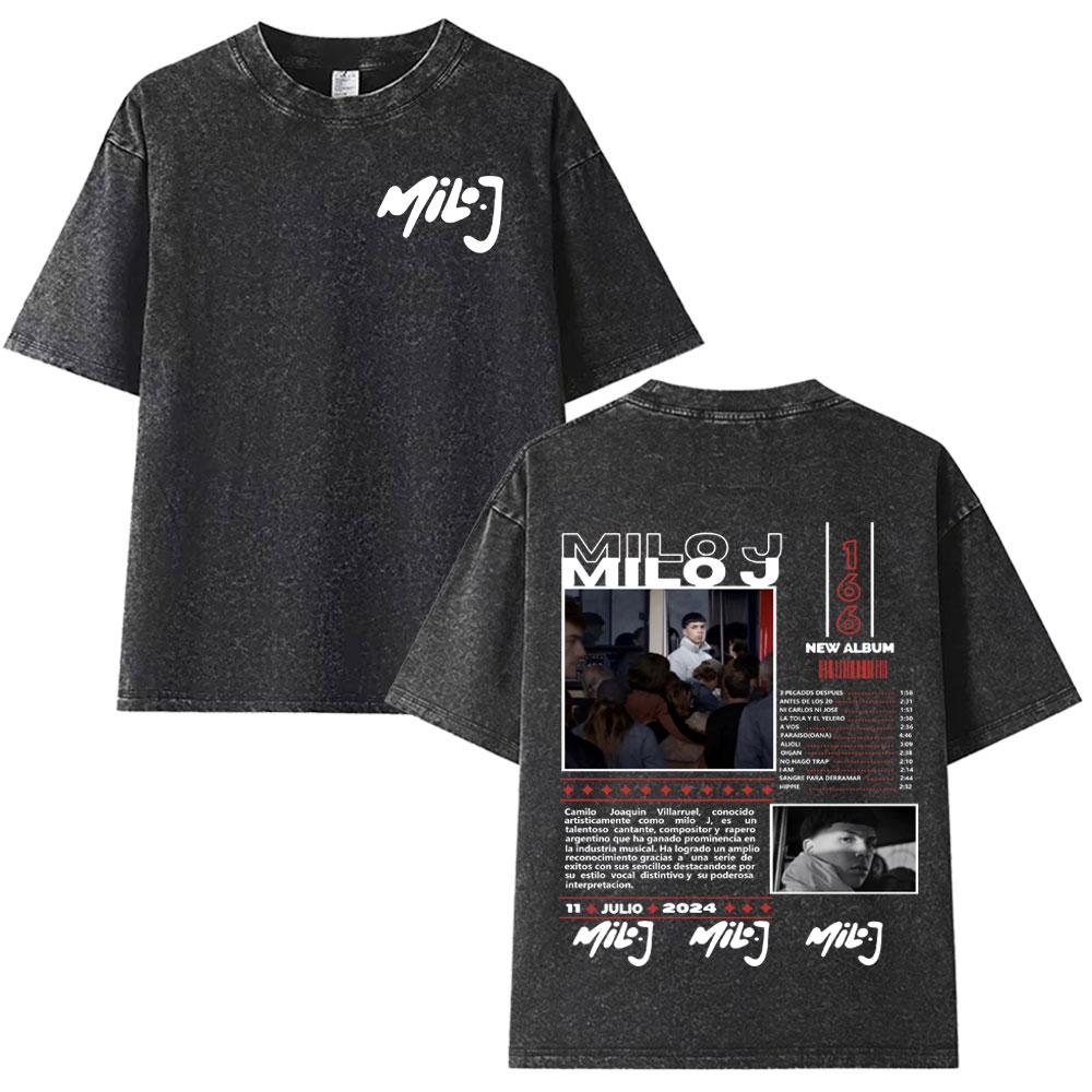 Milo J  Album Casual Graphics Vintage Washed Tee Hip Hop Oversized T Shirt Mens Women Streetwear Short Sleeve Tshirts Unisex