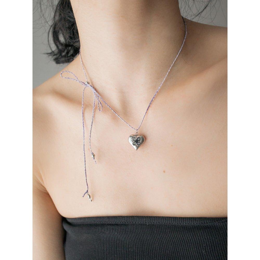 Clover Heart With Melange String Necklace (Purple)