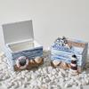 Yousheng Coastal Wooden Trinket Box Handcrafted Nautical Jewelry Box with Starfish Shells Rustic Decorative Storage Box for Beach Home Decor
