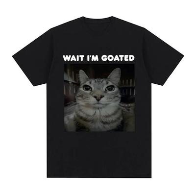 Wait I'm Goated Funny Meme Cat T-shirt Mens Women Clothing Casual Oversized T-shirts Hip Hop Vintage T Shirts Streetwear