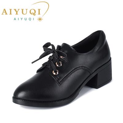 Damen-Schuhe aus echtem Leder, Frühlings-Schnürschuhe für Damen, britischer Stil, große Damen-Büroschuhe