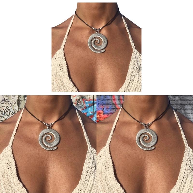 Beach Vacation Conch Pendant Necklace Vintage Spiral-Symbol Necklace Bohemian Ethnic Style Creative-Waxed Rope-Jewelry