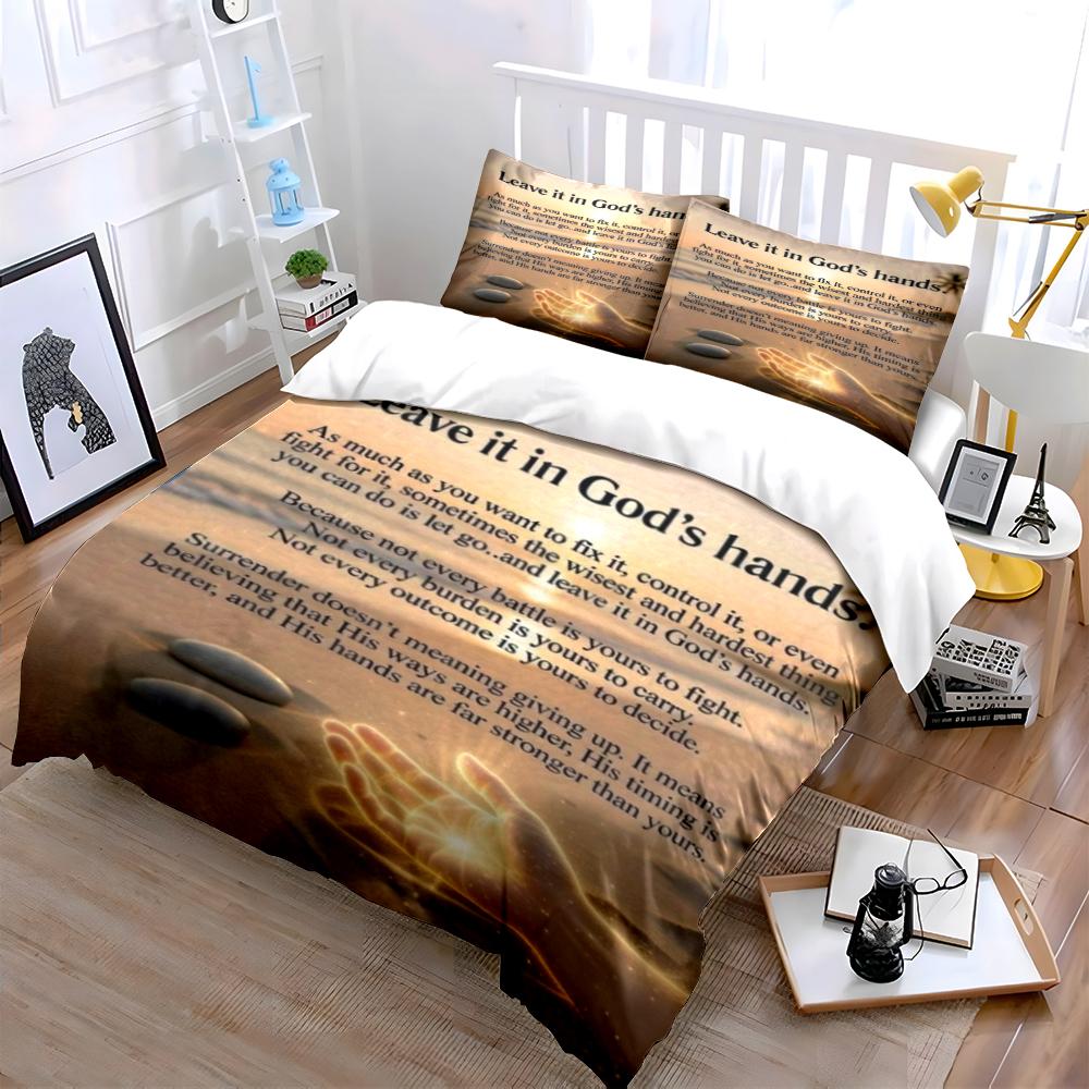 "Leave It In God's Hands Bedding Set" Bedding Set (1 Duvet Cover, 2 Pillowcases, Duvet Not Included)