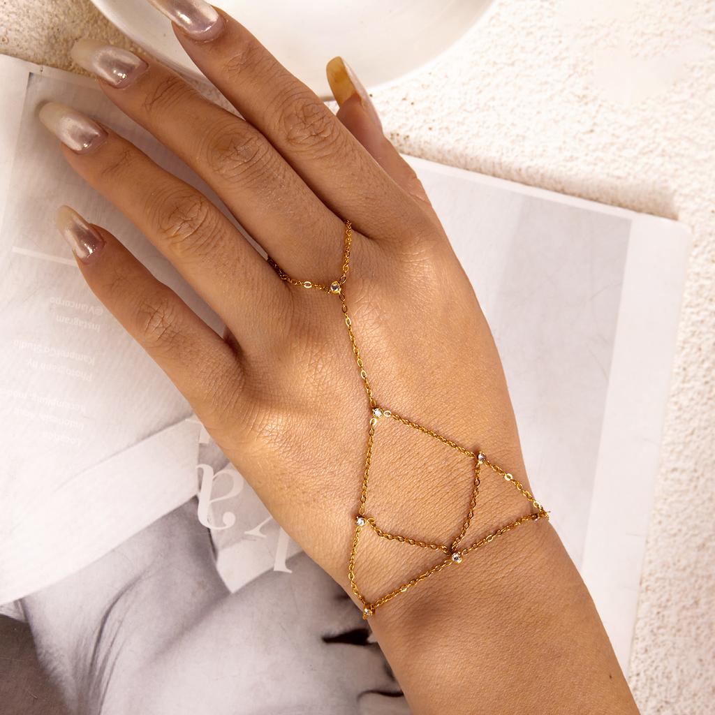 Braccialetto a Mano Minimalista in Acciaio Inossidabile per Donna Braccialetto per Dita con Zircone Catena Geometrica Multistrato Gioielli Y2K