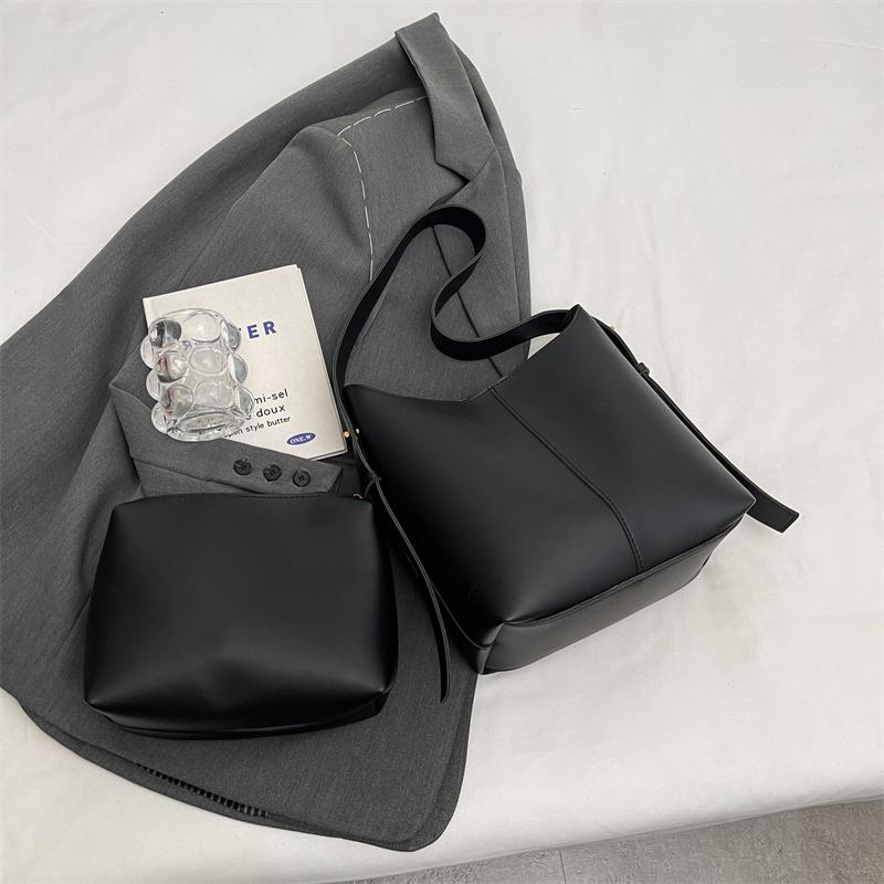 

Сумка-ведро через плечо, набор для женщин, ретро, чистый цвет, большая вместимость, сумки для покупок с маленьким кошельком, новые последние сумки 27x27x12cm