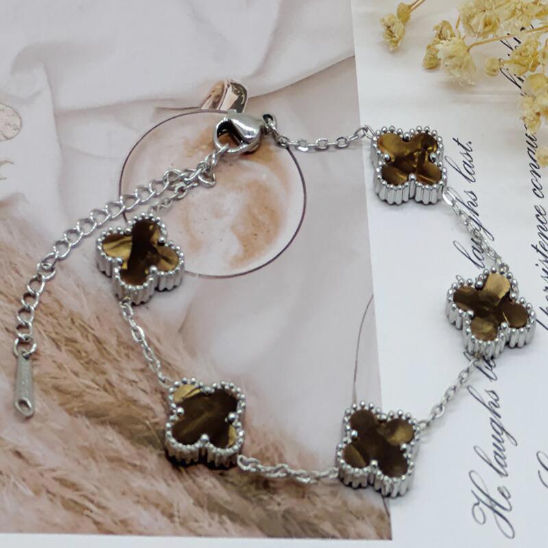 

Браслет из пяти цветков с четырьмя листочками клевера, высотой 15 мм, двухсторонний браслет из ракушек 18 карат без потери цвета 18K