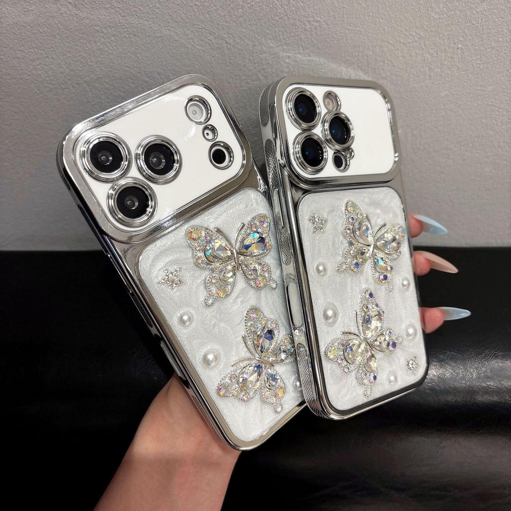 3D Pearl Butterfly Epoxy Electroplated Full Coverage Protective Case for Apple 17 Pro Max