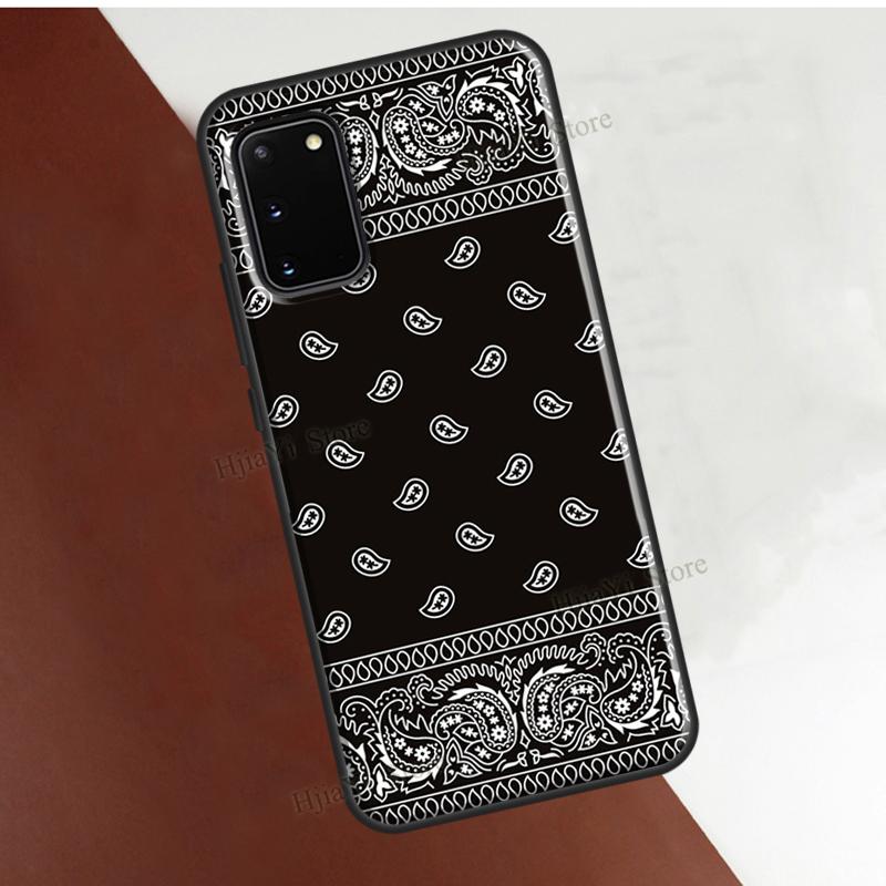 Black Bandana Paisley Phone Case For Samsung Galaxy S21 Ultra S22 S20 FE S8 S9 S10 Plus Note 10 Note 20 Cover