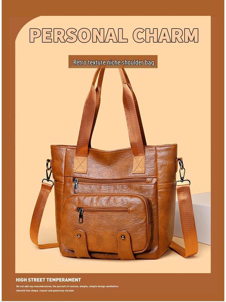 2025 Retro Soft Leather Mom Bag: Large Capacity Casual Tote and Crossbody