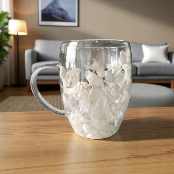 Ecarla Szklanka Termiczna Z Podwójnym Dnem Z Hortensją W Środku 300Ml Szk185