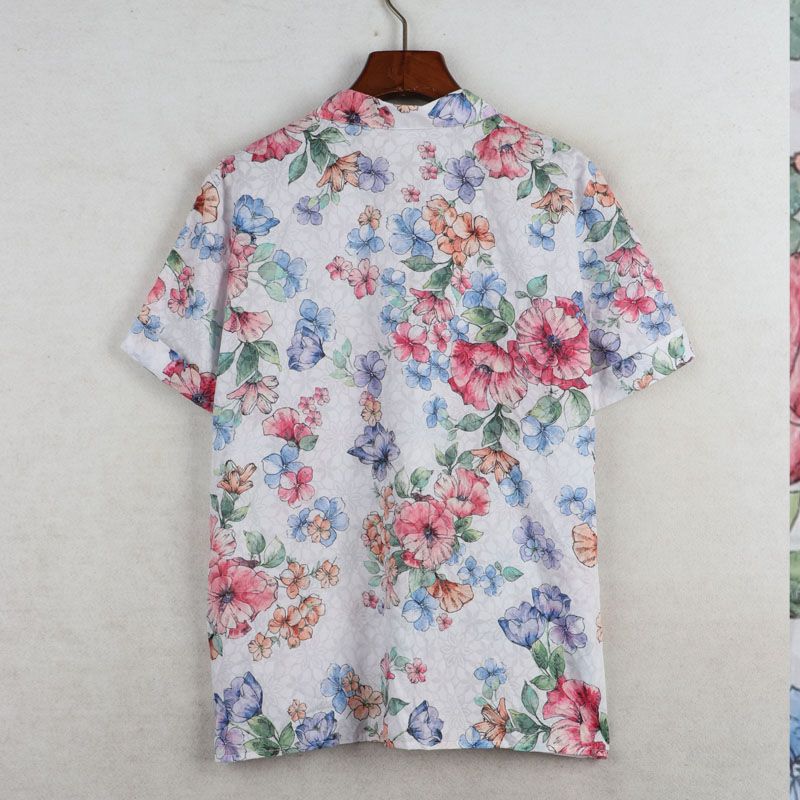 Sunshine Spring Summer New Foreign Trade European and American Plus Size Women Clothing Lapel Print Short Sleeve Shirts Thin
