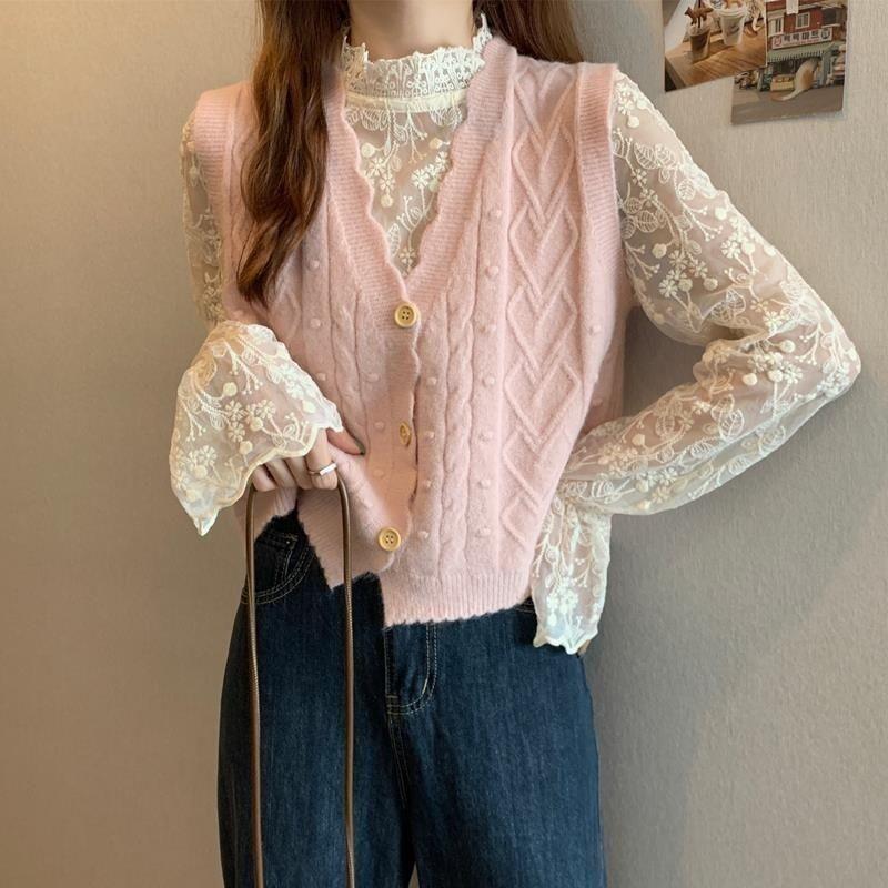 

Короткий вязаный жилет женский на четыре сезона, свободный, модный, верхняя одежда, маленький жилет, свитер с V-образным вырезом, жилет, верхняя одежда S