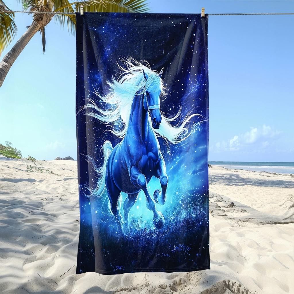 Blue Horse Starry Sky Print Beach Towel Polyester Soft Quick Dry Large Bath Towel Summer Swimming Pool Surfing Blanket