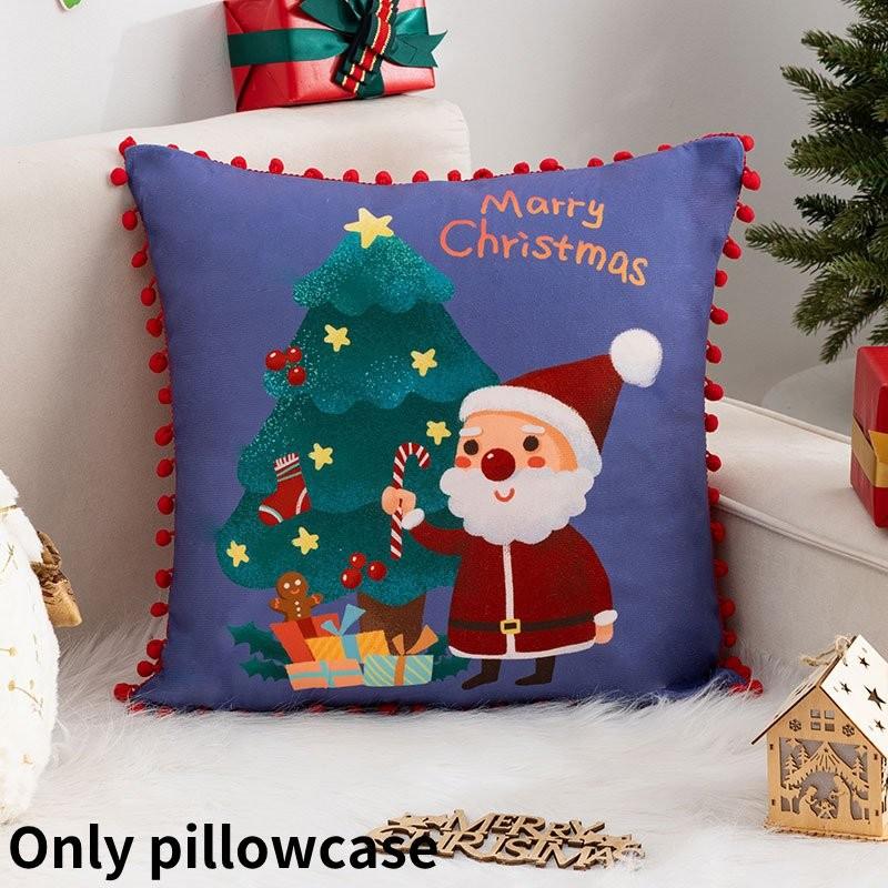 Cartoon Santa Christmas Pillowcase Cushion Back Pillow Cover Xmas Holiday Decor