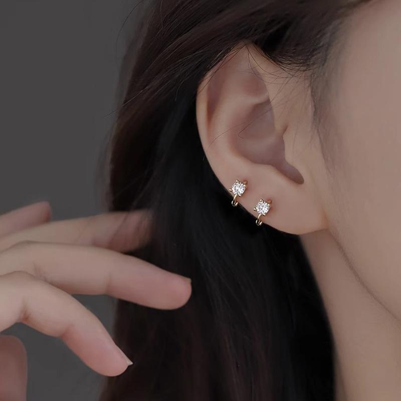 Simple Silver Needle with Diamond Beads Ear Hook Women's Ear Bone Pin Simple Earrings