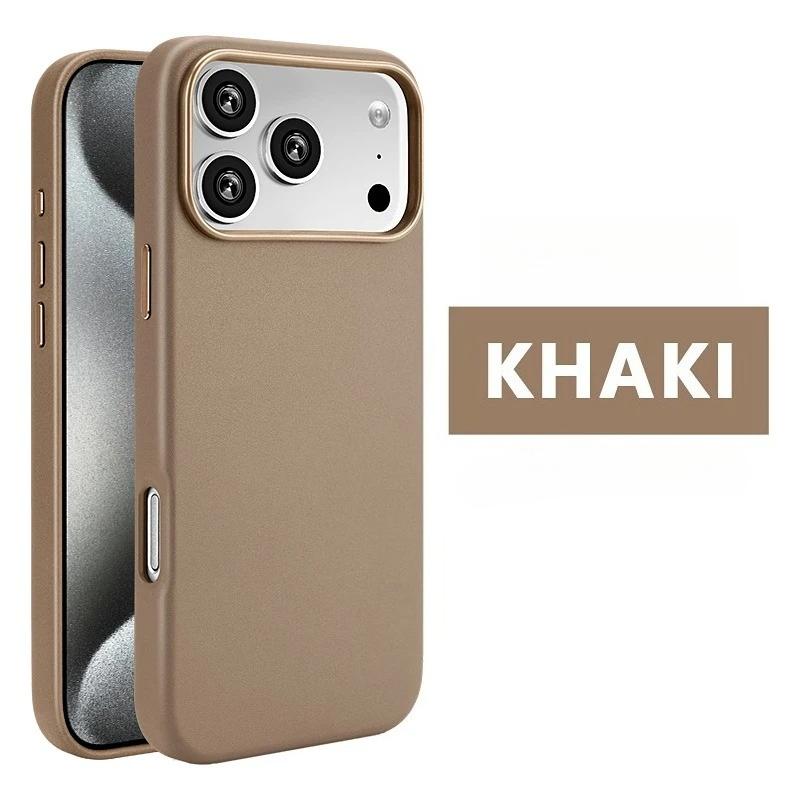 Cowhide Leather Phone Case for iPhone 16 Pro Max 17 Air 15 Plus 14 13 12 Promax High End Strong Magnetic Wireless Charging Cover