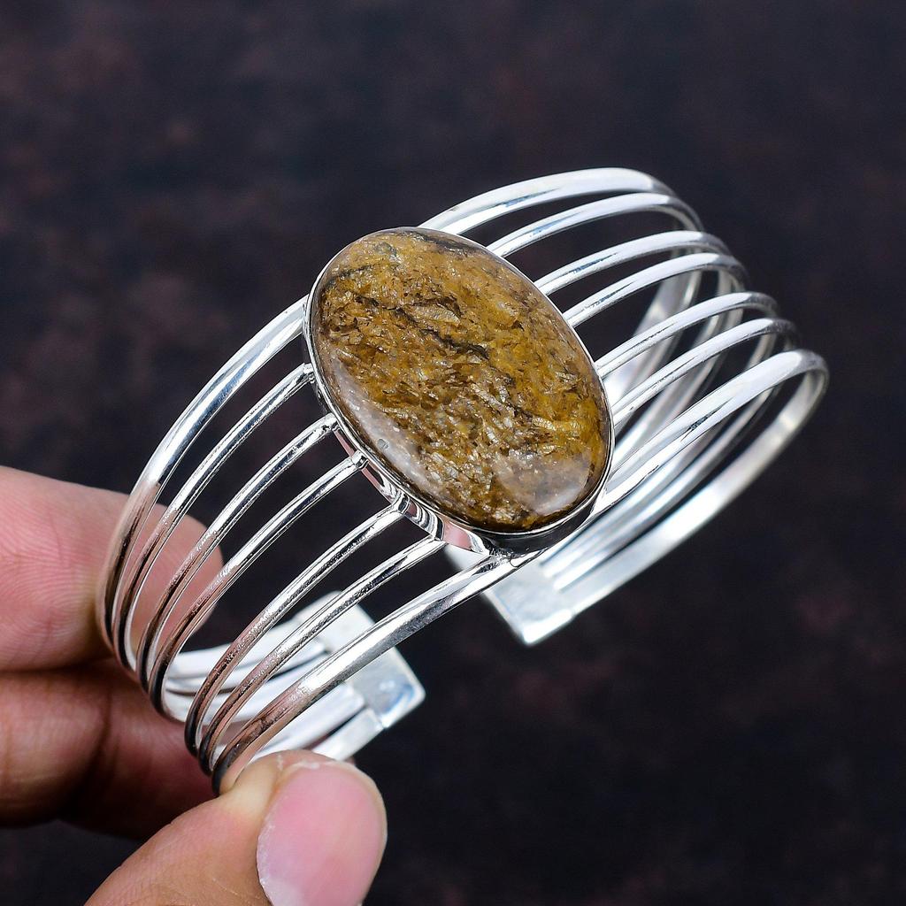 Bronzite Cuff Bracelet Gemstone Jewelry Unique Bangle 925 Sterling Silver Cuff Bracelet Adjustable Bangle Handmade Jewelry Anniversary Gifts