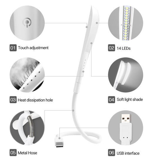 USB Night Light Multi-purpose Eye-protection Touch Control Portable Small USB LED Table Lamp for College Dorm