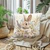 1 Piece Easter Bunny and Spring Flower Pillowcase - Modern Watercolor Floral Design, 100%, Zip Closed