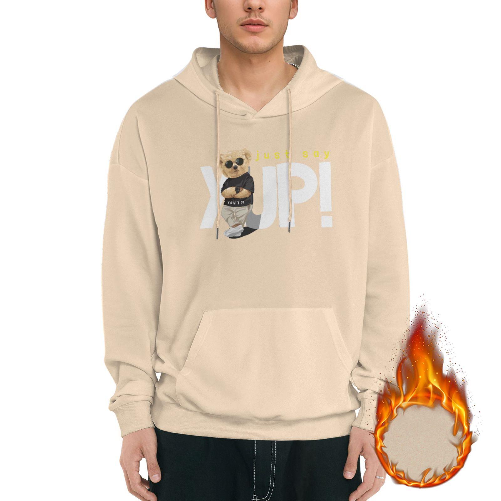 

1 шт. Мужская уютная флисовая толстовка с капюшоном, теплая с подкладкой, мягкий пуловер, повседневная зимняя одежда для улицы, удобная уличная одежда M-3XL XXXL бежевый