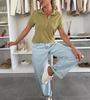 2025 Urban Casual Women's Lapel Solid Color Pocket Short Sleeve T-shirt