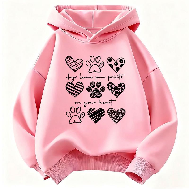 Cute Dog Paw with Love Heart Graphic Hoodie Kids Children's Sweatshirt Hoody for Boys Girls Kawaii Casual Hoodies