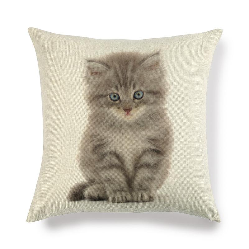 Cartoon Cat Pattern Series Super Soft Cotton and Linen Material Pillow Cover for Home Sofa Decoration Pillow Cover