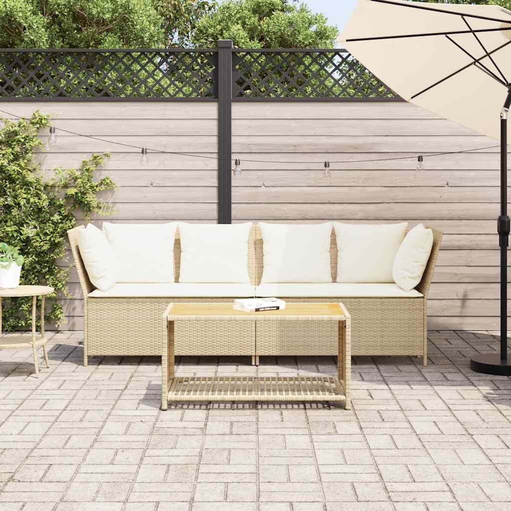 Garden Sofa with Cushions Beige Poly Rattan