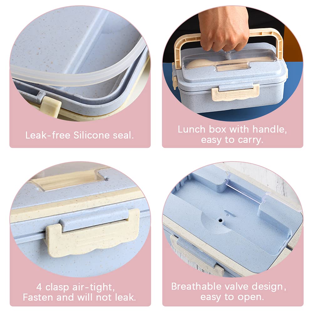 Bento Box Adult Lunch Box Containers Microwave Dishwasher Safe with 3 Compartment Leakproof Reusable Salad Snackle Box