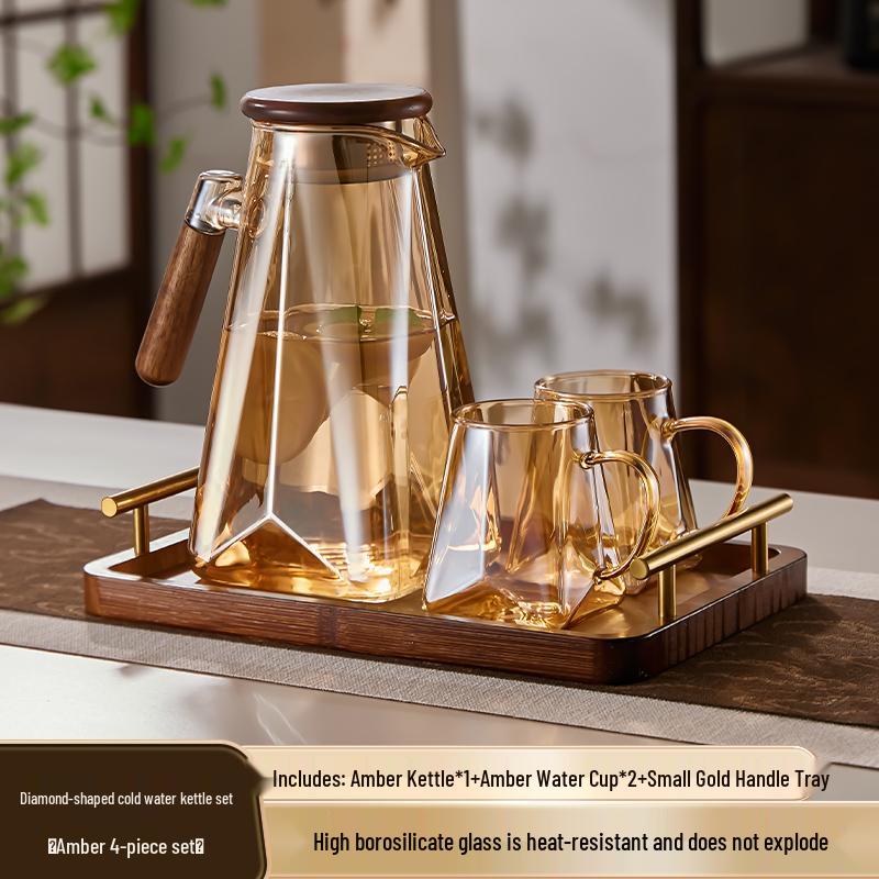 Yagang High-Temperature Resistant Glass Kettle Set for Tea, Living Room Cold Water Kettle Cup Set