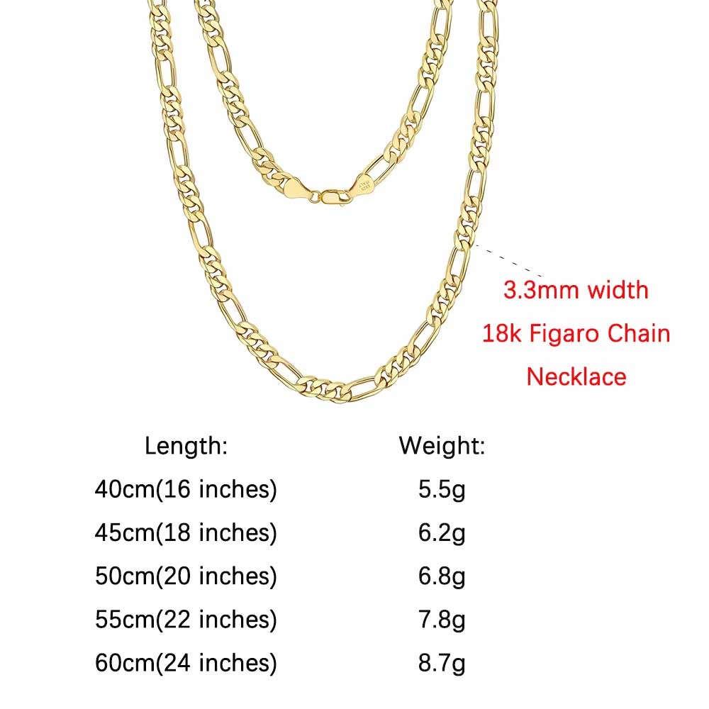 ORSA JEWELS Trendy Men Woman Figaro Chain Necklace 3.3/5/7mm Diamond-Cut Figaro Chain 925 Silver Jewelry Party Gift OSC34 40cm