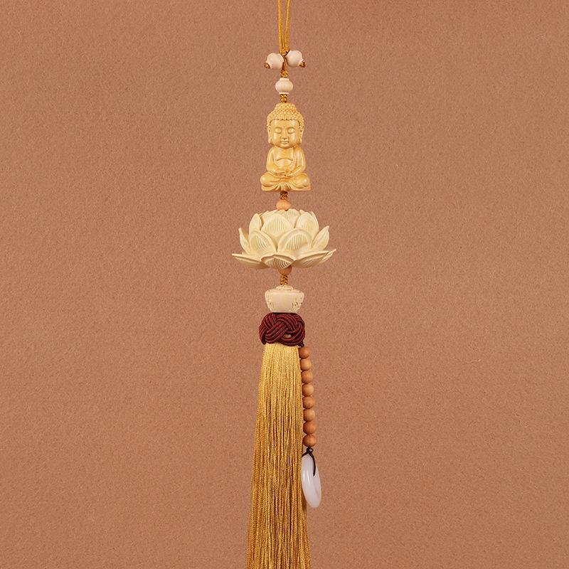 

Car Pendant Decorative Hand Carved Lotus Rearview Mirror Hanging Ornament Car Styling Accessory for Good Luck Buddha Wine Yellow