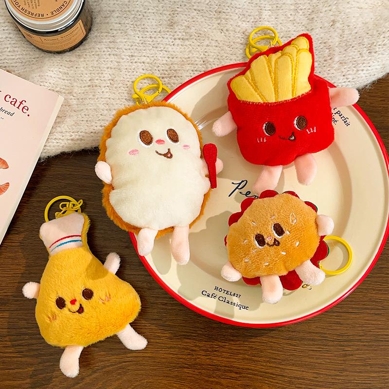 Cartoon Plush Keychain: Cute Hamburger, Fries, Toast, & Chicken Leg Dolls