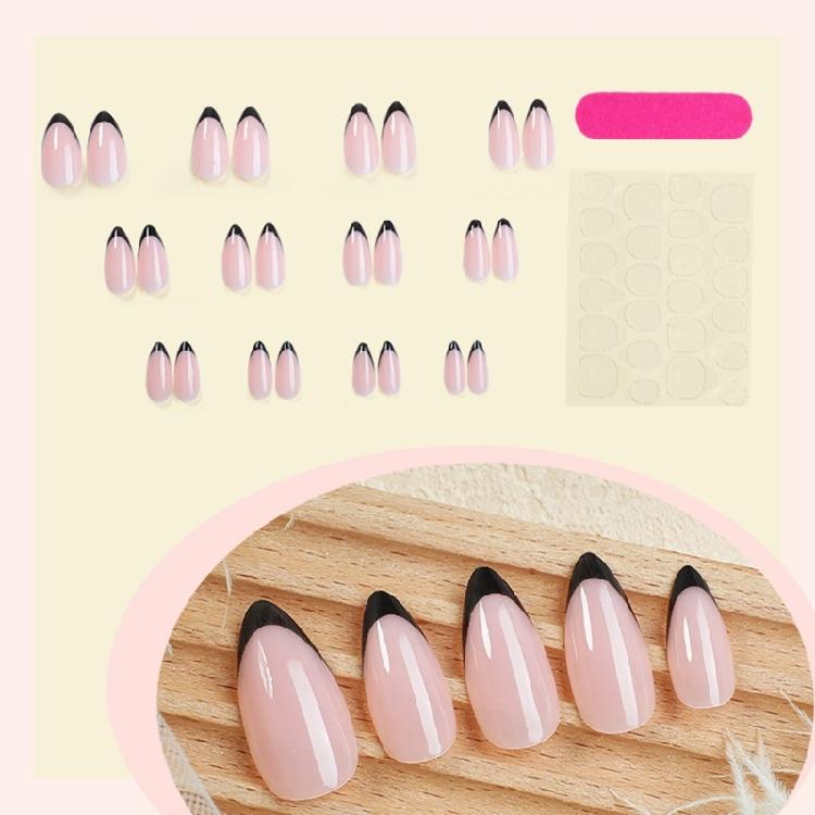24 Pcs French Tip Stick On Nail Stylish False Nail Short Almond Press On Nail Simple Artificial Acrylic Nail