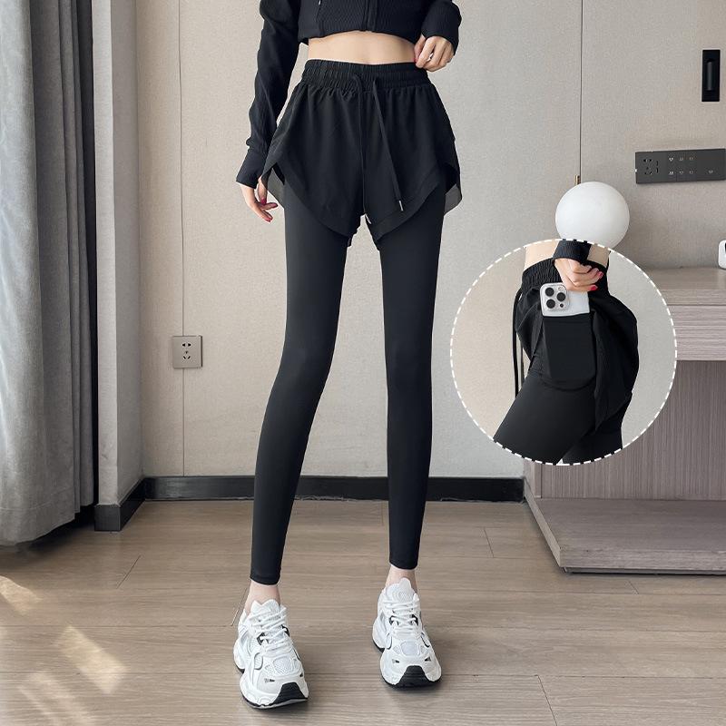 

Женские штаны для йоги с высокой талией: Быстросохнущий, Подтягивающий бедра, Слимминг, Имитация двойки, Осенний крой L