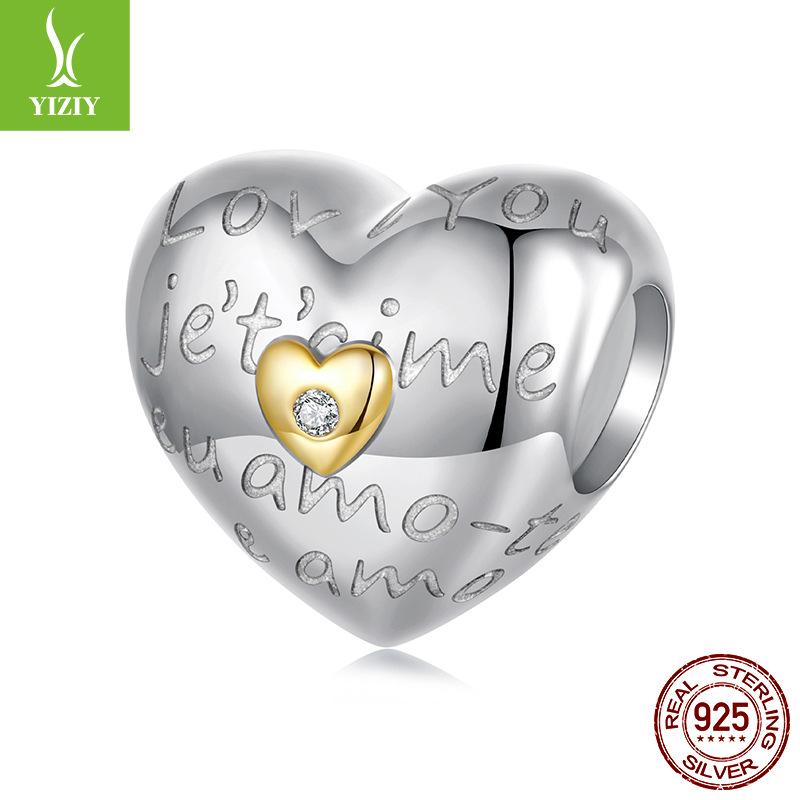S925 Sterling Silver Plated Love Beaded Jewelry Accessories, Romantic Valentine'S Day I Love You Beads