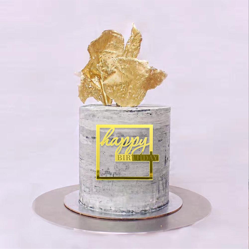 3pcs/1PC Happy Birthday Square Acrylic Cake Topper Gold Silver Rose Gold Birthday Party Cake Decoration Accessories