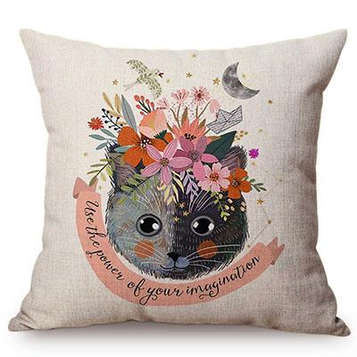 Cute Watercolor Painting Cat Flamingo Dog Kid'S Nursery Art Room Decorative Throw Pillow Case Cotton Linen Animal Cushion Cover