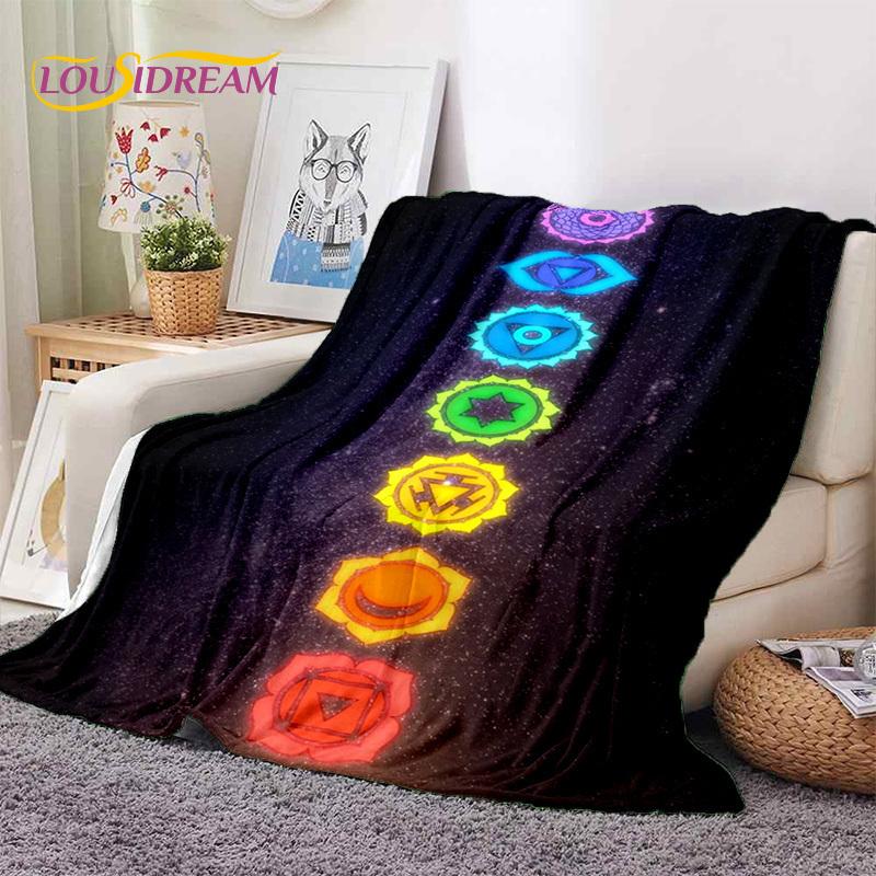 3D Yoga Meditation Rainbow 7 Chakra HD Soft Flannel Blankets,Throw Blanket Comfortable Blanket for Picnic Beds Home Bedroom Gift