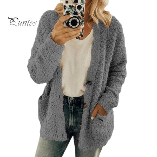 

Зимняя женская куртка с двойными карманами, плотный флисовый однобортный кардиган с длинными рукавами, теплое ветрозащитное, сохраняющее тепло уличное пальто M темно-серого