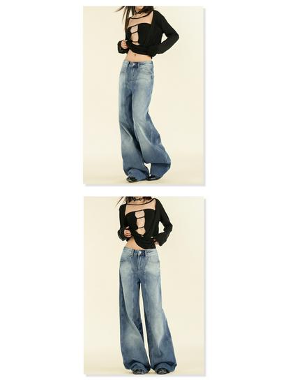 Women's American Street Style High-Waist Wide-Leg Jeans - Fall/Winter 2024 Collection - Straight, Loose, Slim Fit, Mopping Style