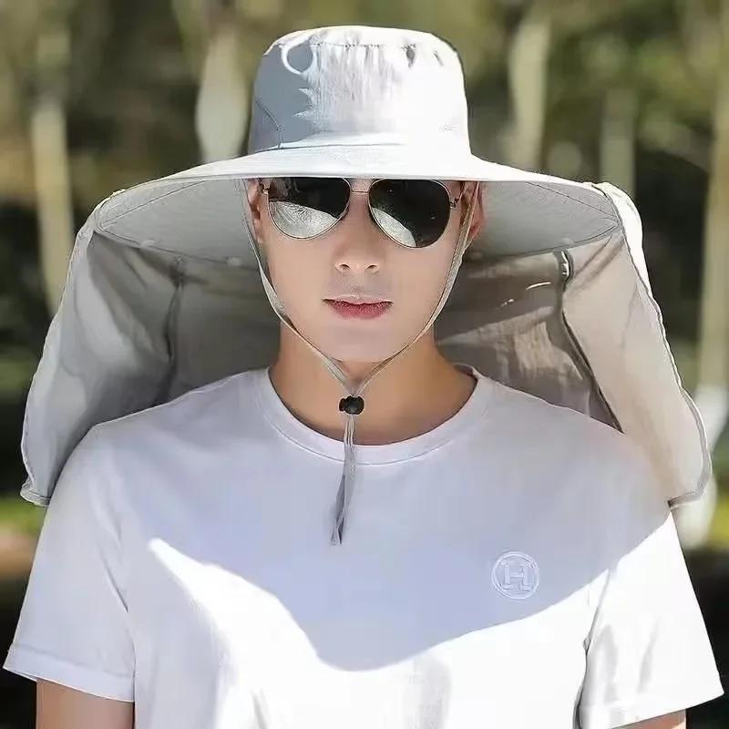 Wide Brim Solar Fan Outdoor Fishing Hat Adjustable Sun Protection Lightweight Breathable Fabric for Hiking Camping Travel