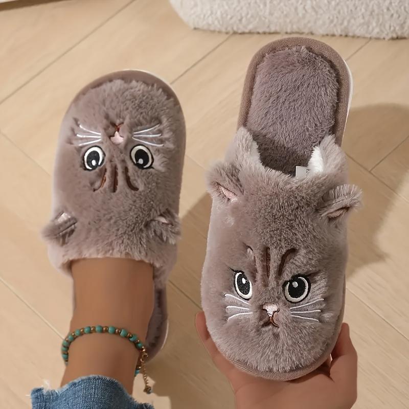 Cute Cat Slippers Women's Plush Slippers Cartoon Kitten Pattern, Warm Indoor House Shoes for Autumn and Winter, Unisex Soft Slippers, Couple Slippers