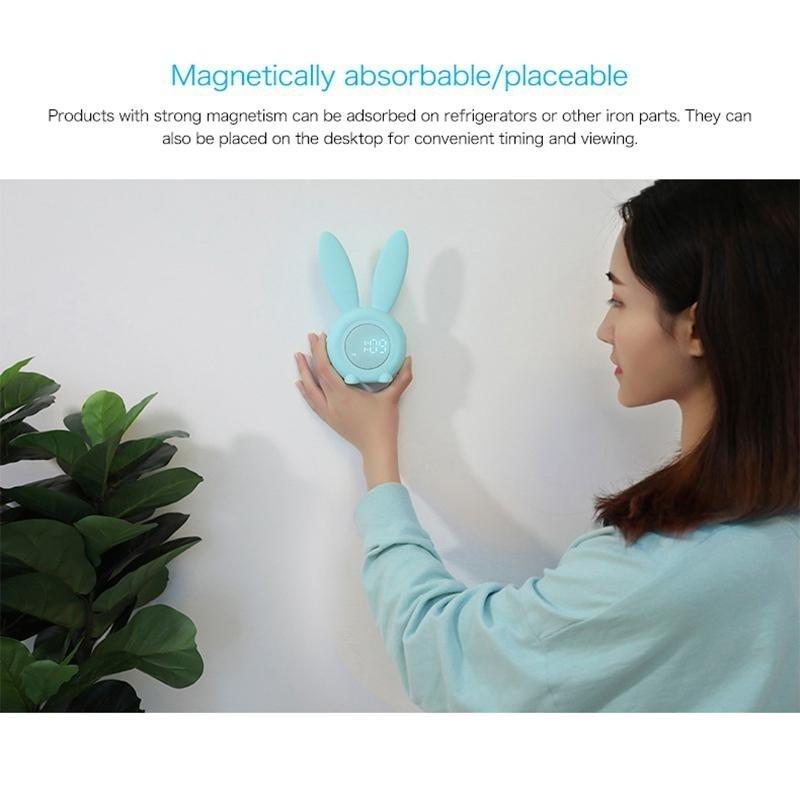 Cute Rabbit Alarm Clock with LED Night Light Function Household Alarm Clock
