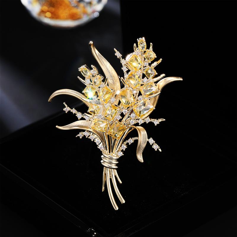 

Высококачественная золотая брошь в виде колоса пшеницы, инкрустированная цирконием, булавка для превосходного пальто высокого класса, корсаж для пальто золотой