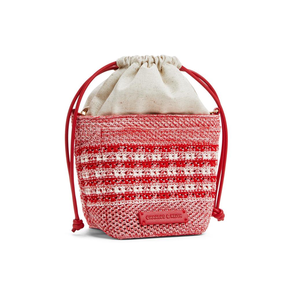 Charles & Keith Dopamine Woven Series Hollow Weave Drawstring Bucket Bag Women crossbody bag Multi-color CK11-10782618