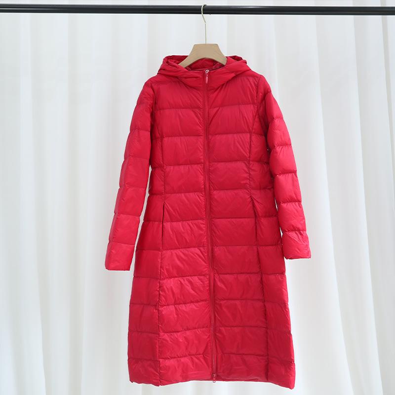 Autumn and winter new down jackets women's light and thin medium and long knee-slim fashion versatile hooded jacket