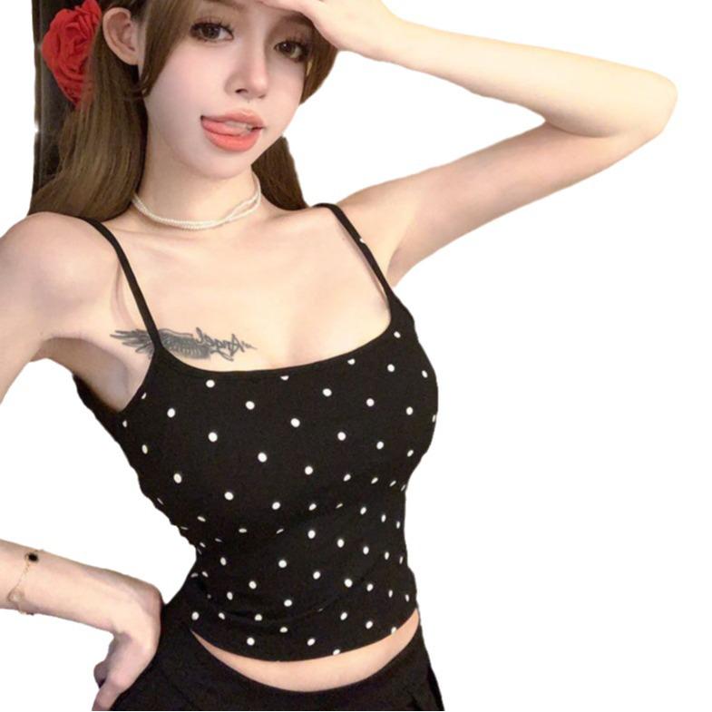 Stylish and Sexy Polka Dot Backless Camisole with Chest Pads – Flirty Summer Top for Women