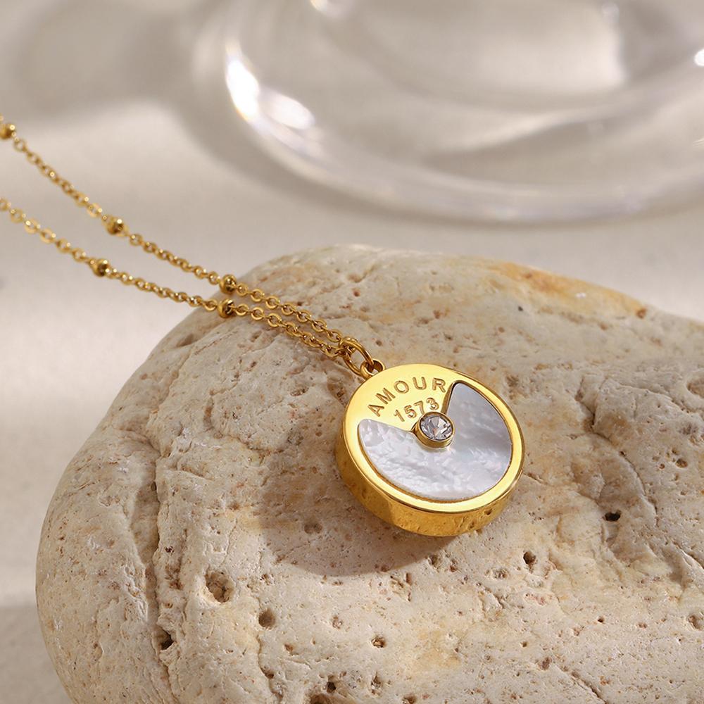 MamacitaSlay 316L Stainless Steel Zircon Shell Letter Pendant Necklace Party Waterproof Jewelry Women's Elegant Neck Jewelry